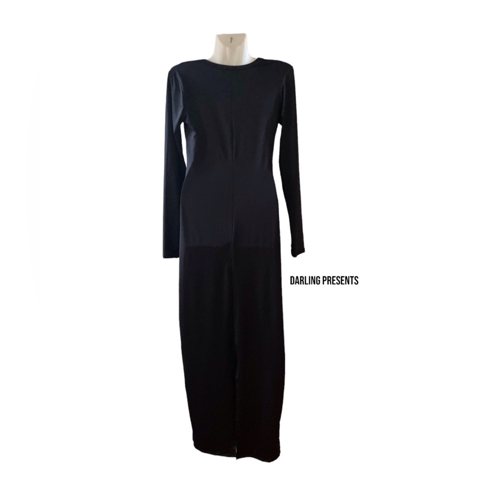 Long Sleeve Crew Neck Back Slit Dress Women Color Black Size M - Picture 3 of 6